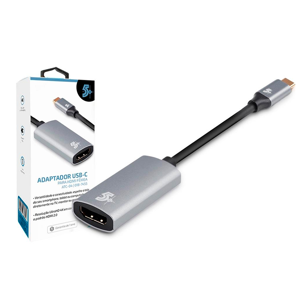 Cabo Conversor USB-C para Fêmea 4k 60hz, 10cm, Alumínio 5+ - 018-7455