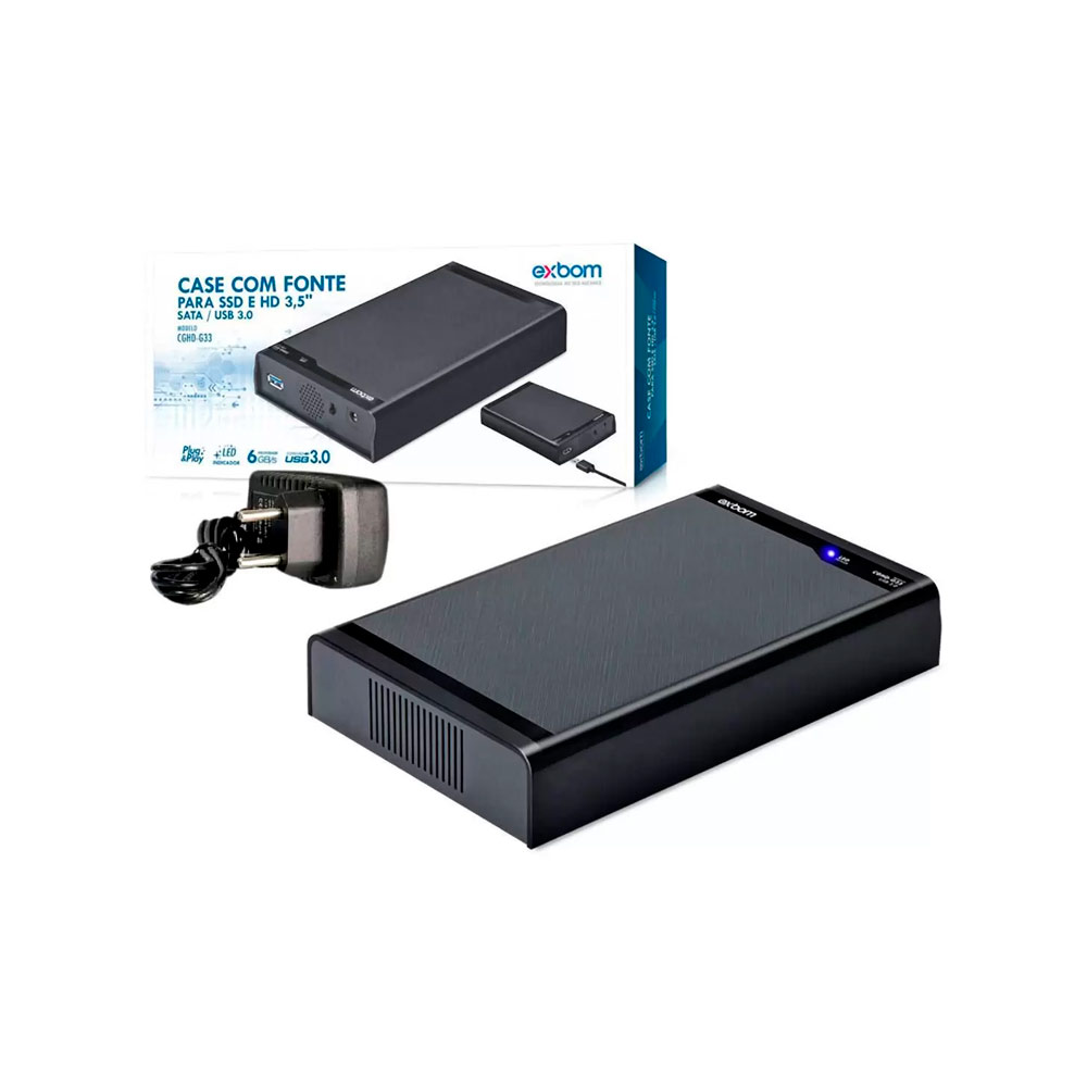 Case com Fonte para SSD e HD 3.5" USB 3.0 Sata Exbom - CGHD-G33