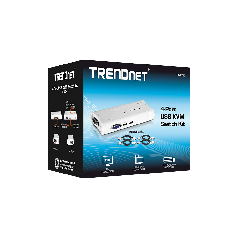 Chaveador Trendnet KVM TK-407K 4PT USB (T+V+M)