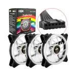 Kit Cooler Fan Conjunto com 3 Unidades RGB 12cm com Controle e com Fita de Led Rgb 30 Cm - DX-123W