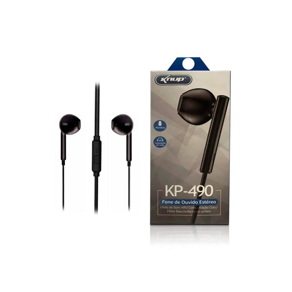 Fone de Ouvido Estéreo Com Microfone Preto Knup - KP-490