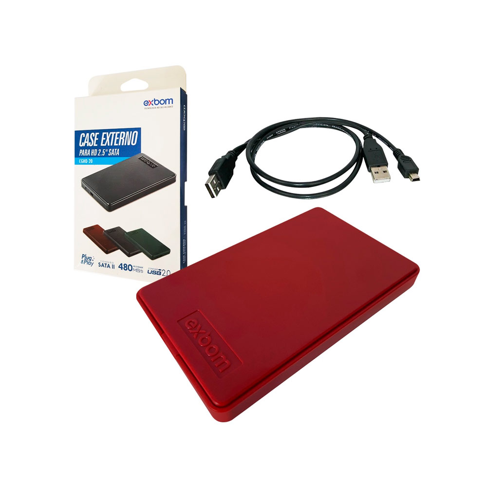 Case para HD e SSD 2.5" USB 2.0 Vermelha Exbom CGHD-20B