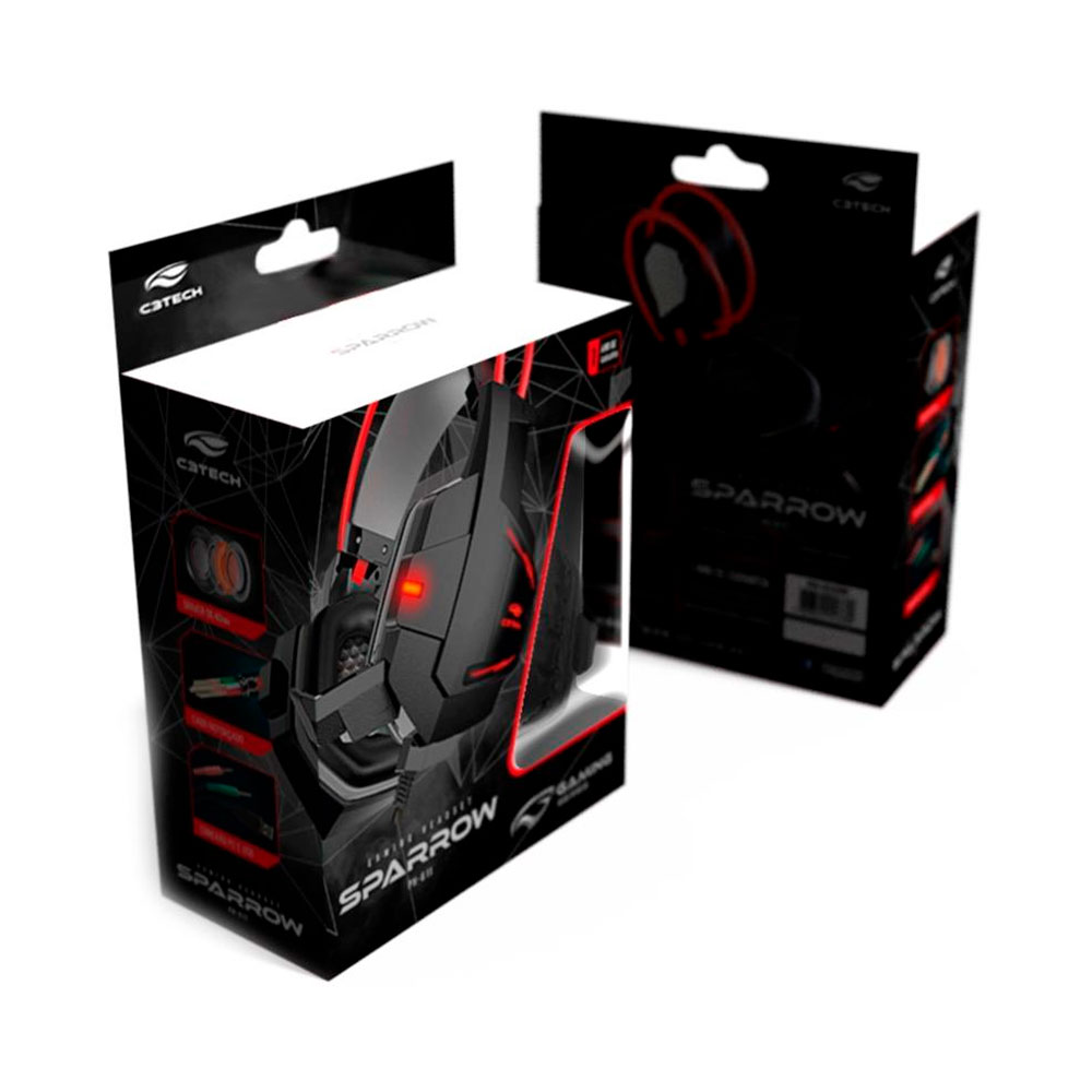 Fone Headset Gamer C3 Tech Sparrow, P2, Preto e Vermelho - PH-G11BK