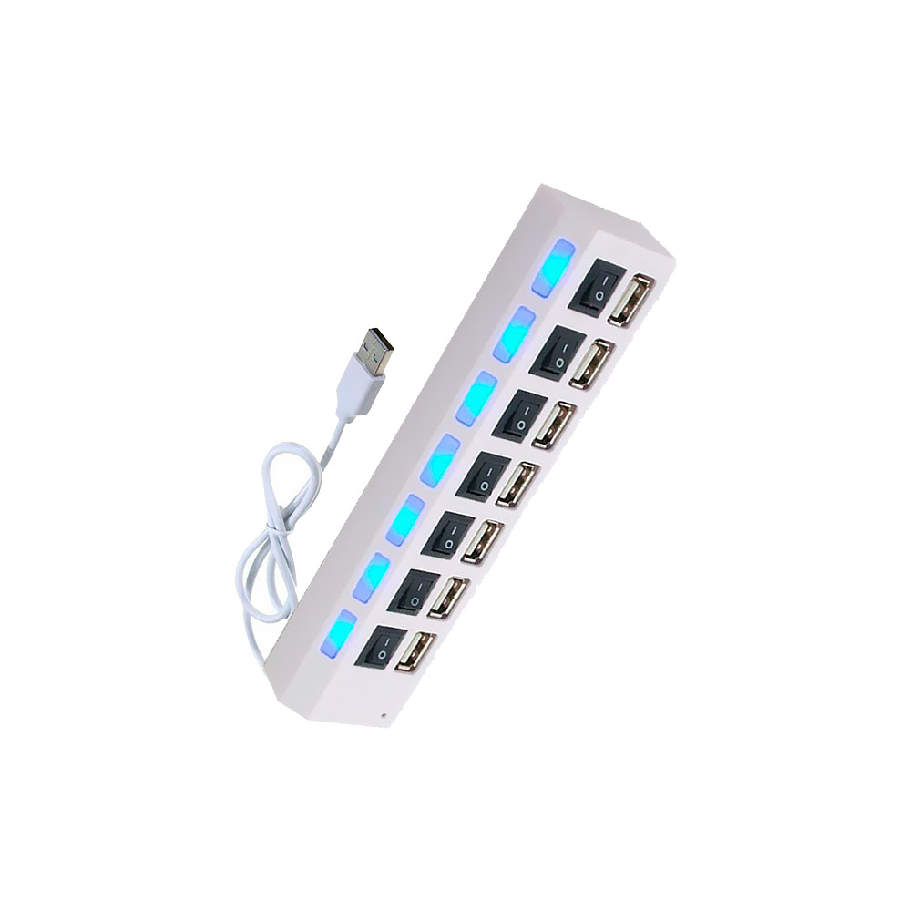 Hub 7 Portas USB 2.0 com Switch e Led Indicador - Branco