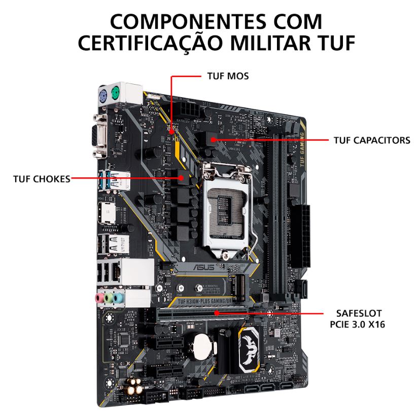 Placa Mãe Asus TUF H310M-Plus Gaming/BR, Intel LGA 1151, mATX, DDR4