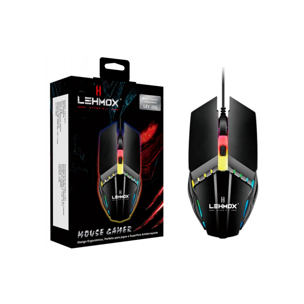 Mouse Gamer Usb com RGB Backlight Dpi ajustável  800-3200,  Lehmox - LEY-1511