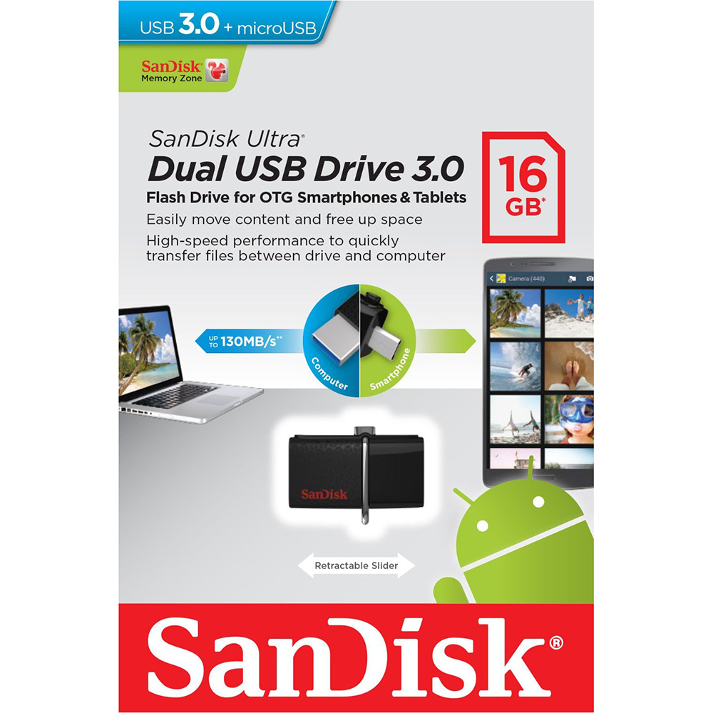 Pen Drive Sandisk 16GB Dual USB Drive 3.0 p/ Smartphone SDDD2-016G-G46