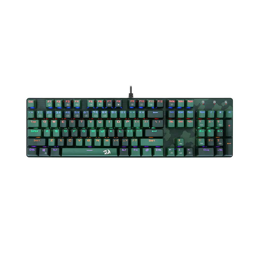 Kit Gamer Redragon S108 Light Green - Teclado Mecânico, Rainbow, Switch Outemu Blue, ANSI + Mouse RGB Camuflado - S108